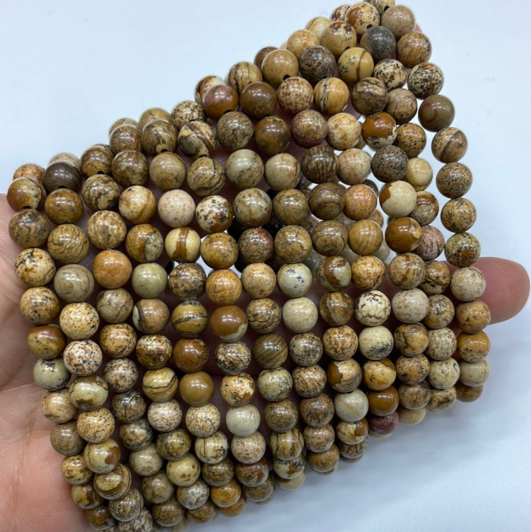 Picture Jasper Round Bead Stretch Bracelet