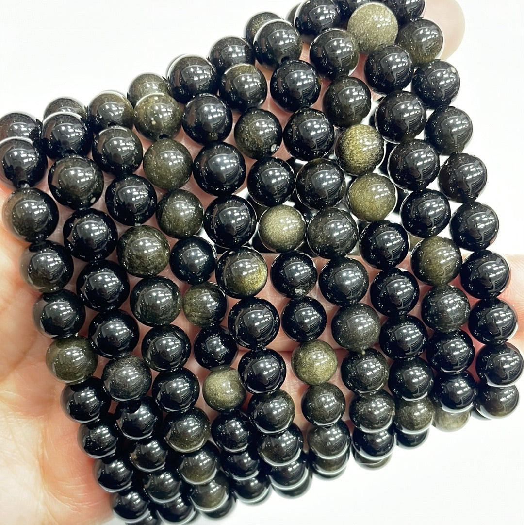 Golden Obsidian Round Bead Stretch Bracelet