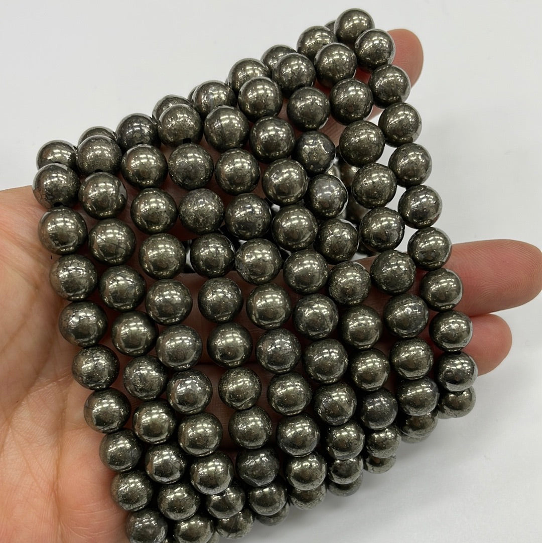 Pyrite Round Bead Stretch Bracelet