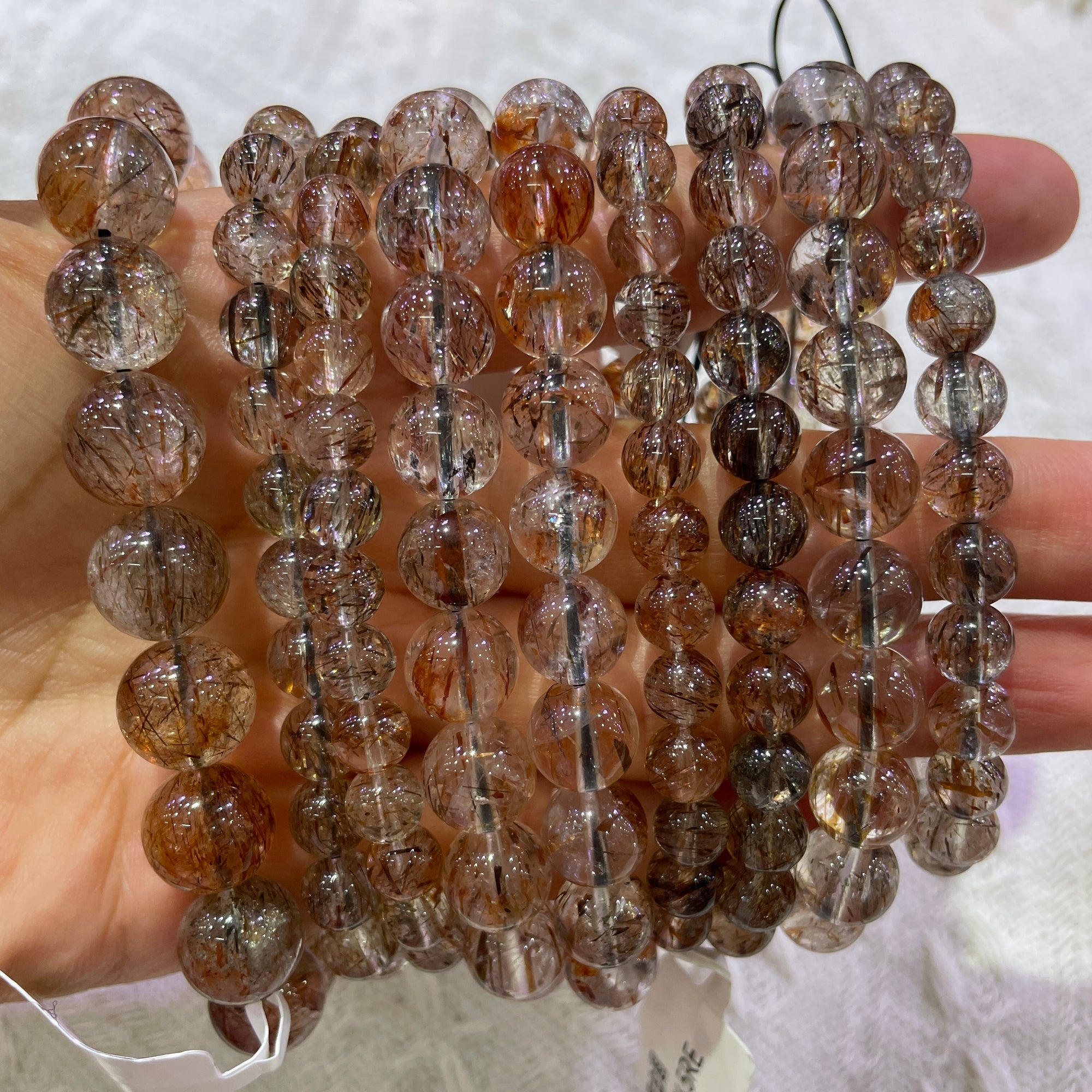 Black Golden Super Seven Round Bead Stretch Bracelet-Grade AA