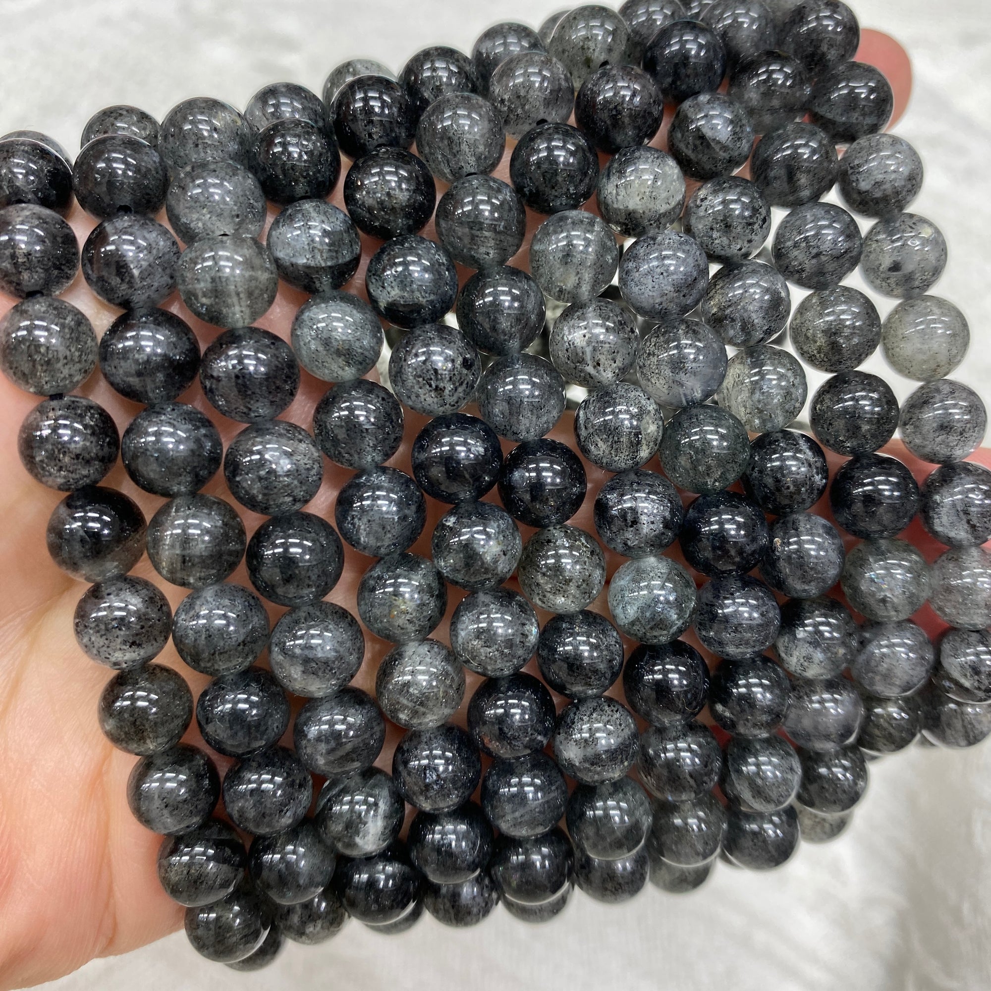 Black Mica in Quartz Beaded Stretch Bracelet