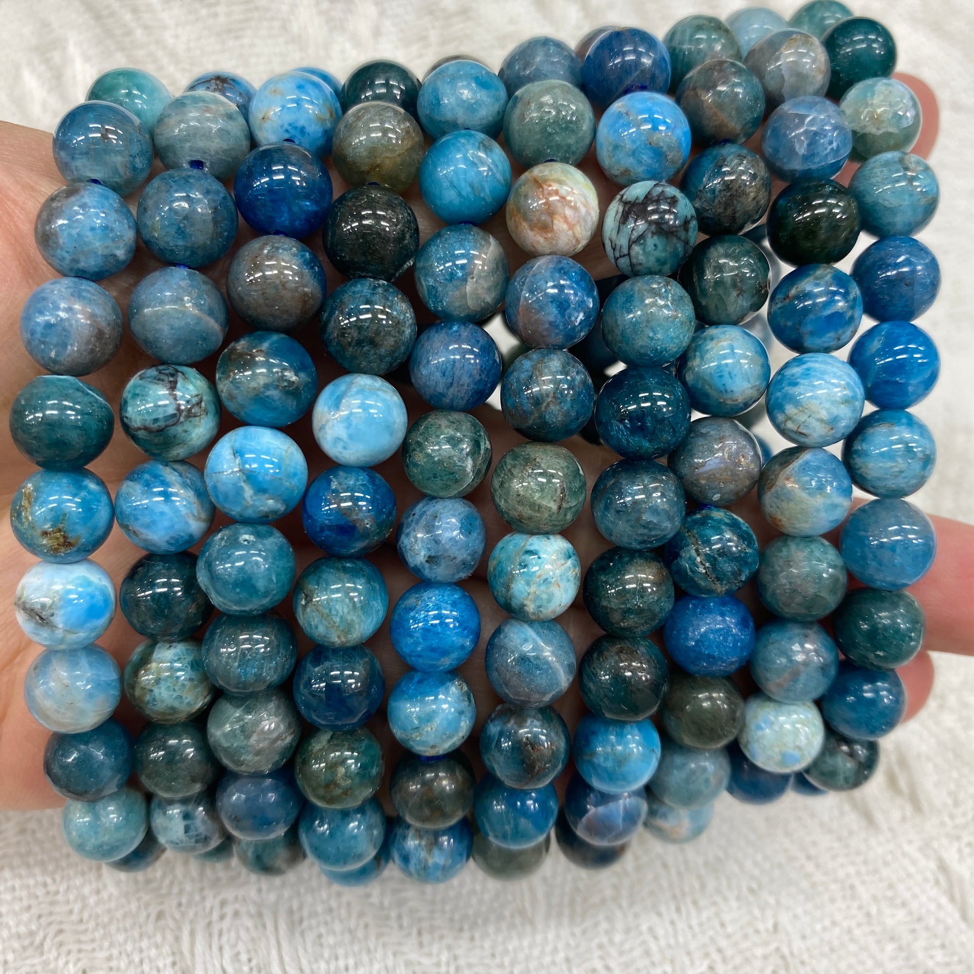 Blue Apatite Round Bead Stretch Bracelet