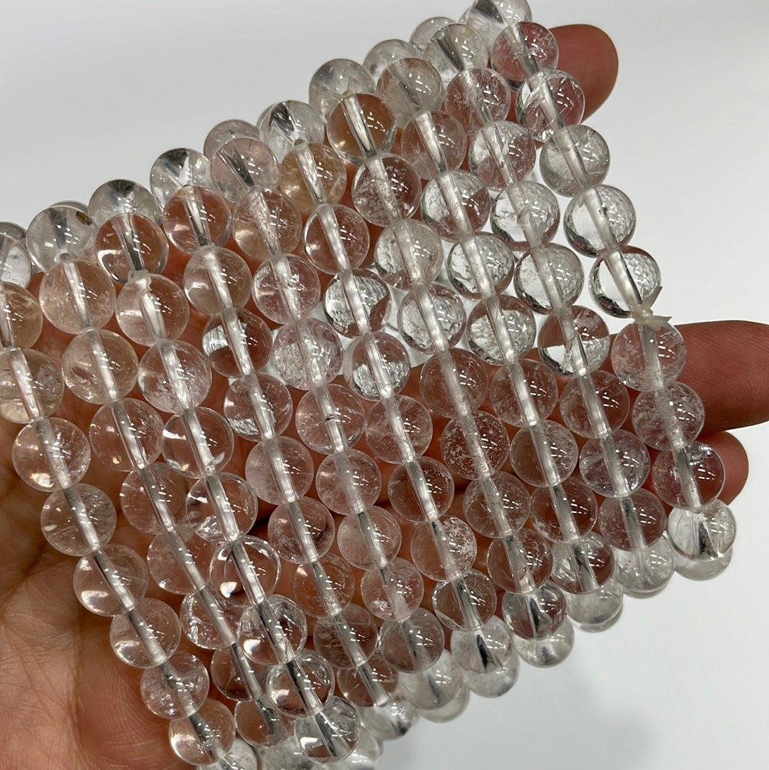 Clear Quartz Round Bead Stretch Bracelet-Grade A