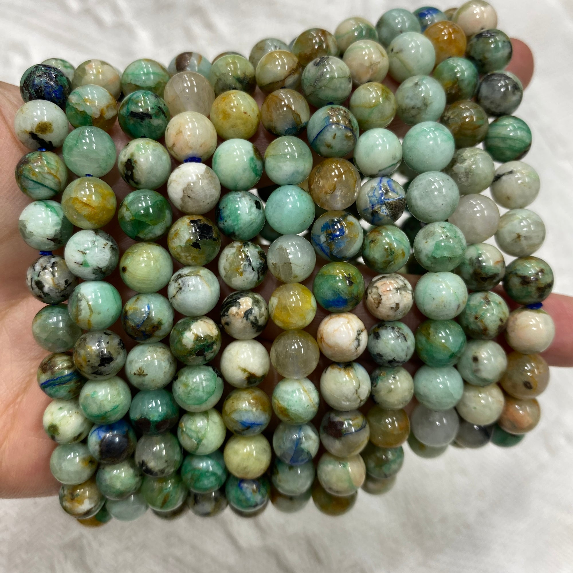 Chrysocolla Azurite in Quartz Beaded Stretch Bracelet