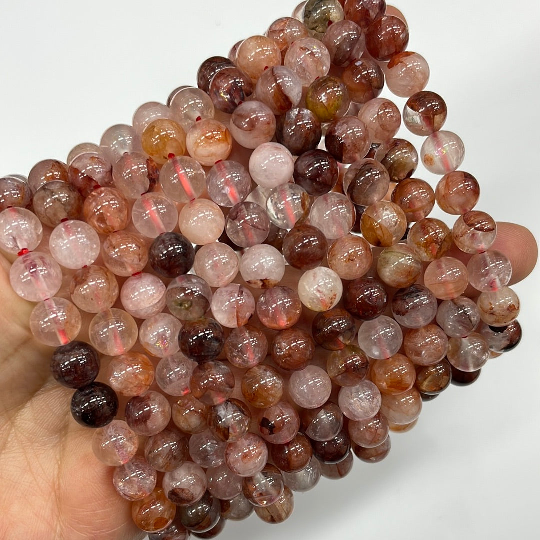 Fire Quartz Round Bead Stretch Bracelet