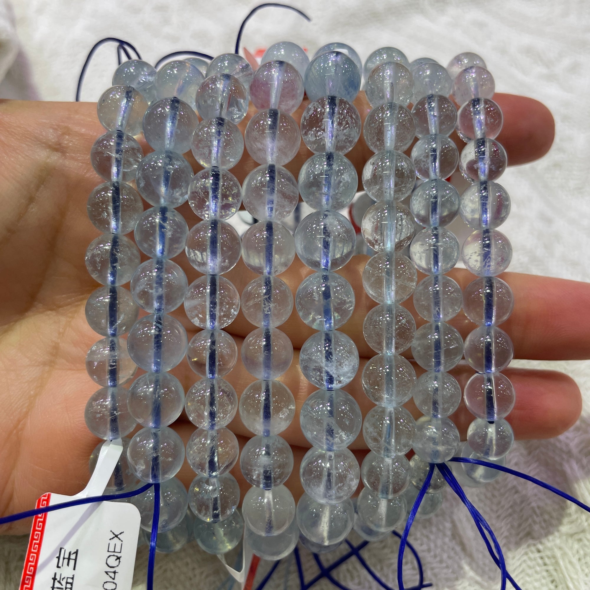 Aquamarine Round Bead Stretch Bracelet - Grade A