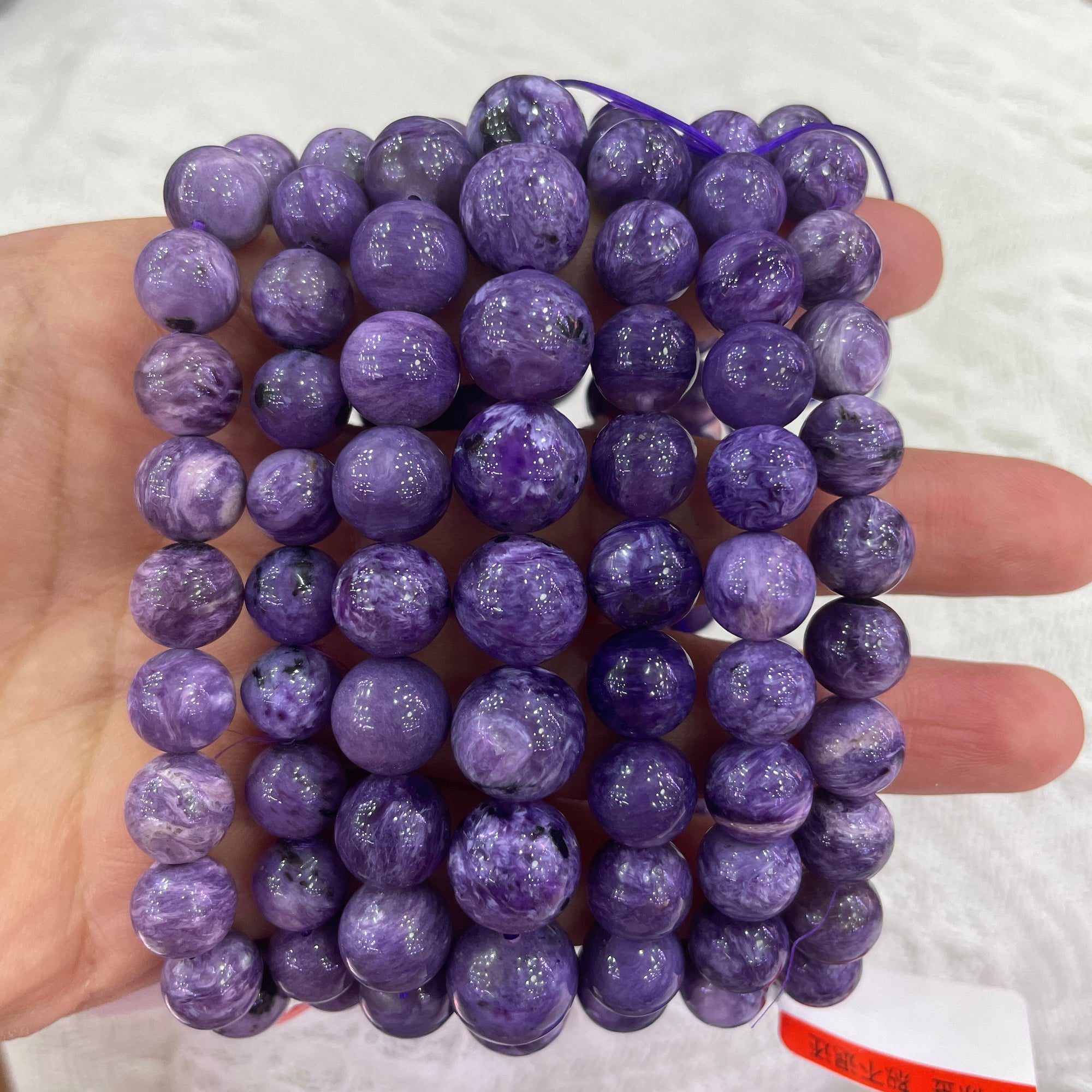 Charoite Round Bead Stretch Bracelet-Grade A