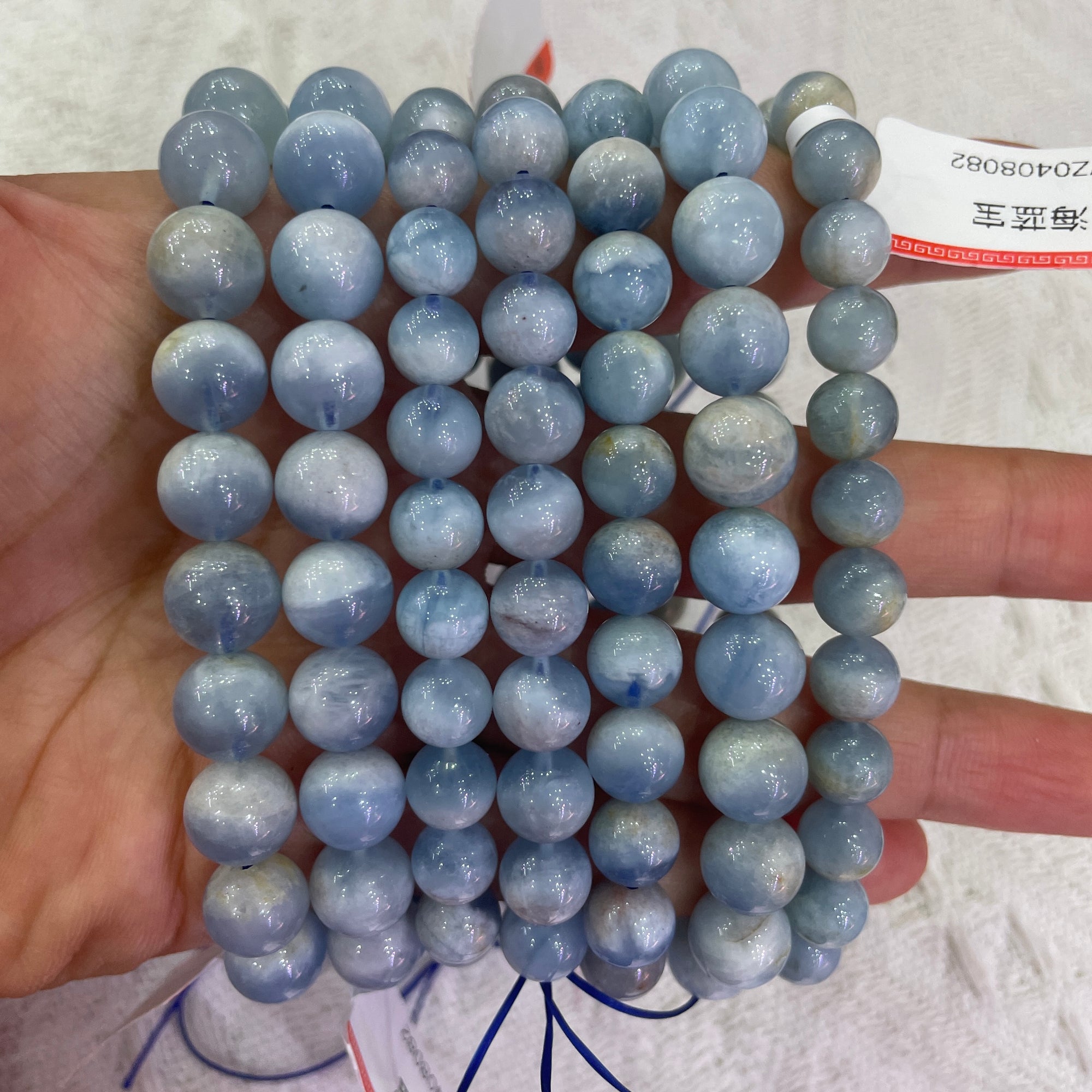 Aquamarine Round Bead Stretch Bracelet-Grade A