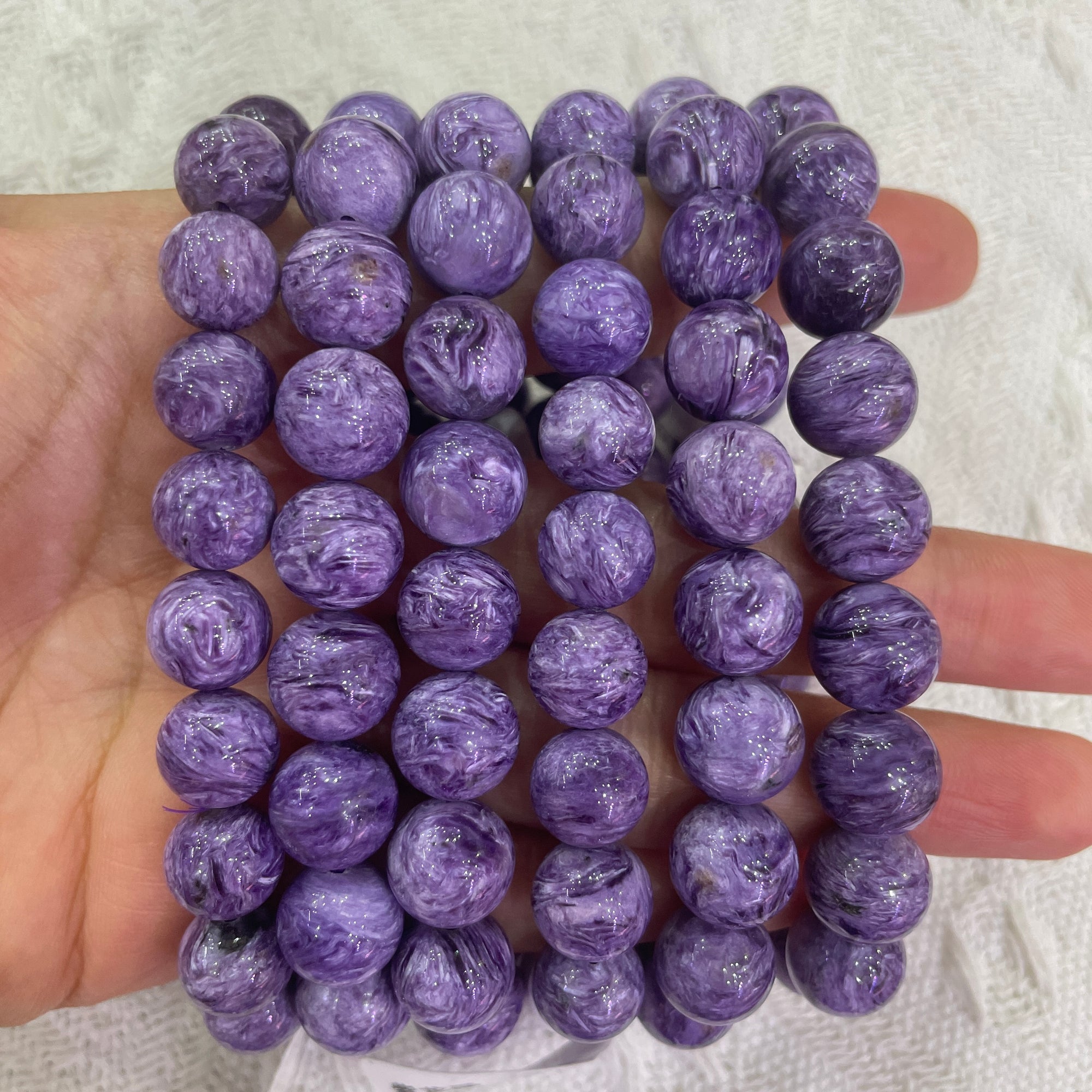 Charoite Round Bead Stretch Bracelet-Grade AAA