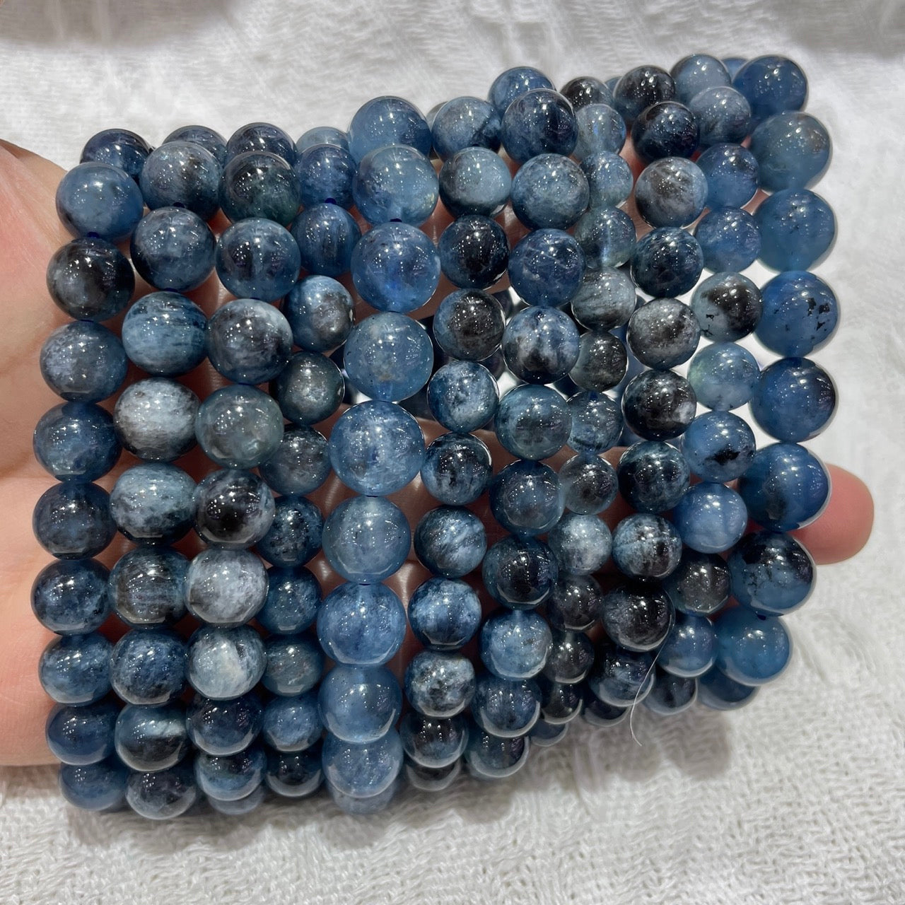 Dark Blue Aquamarine Round Bead Stretch Bracelet - Grade AA