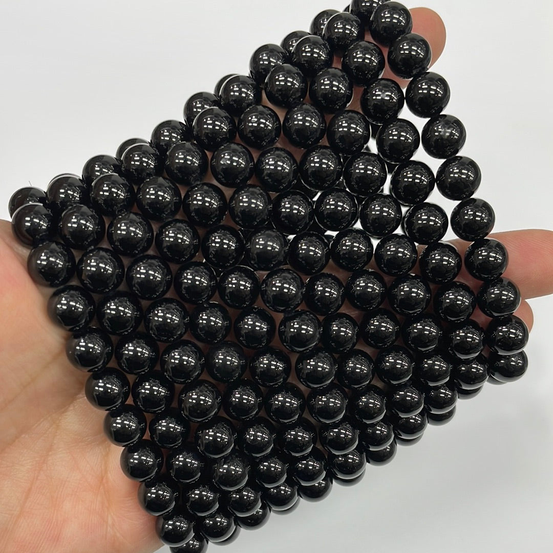 Black Tourmaline Round Bead Stretch Bracelet
