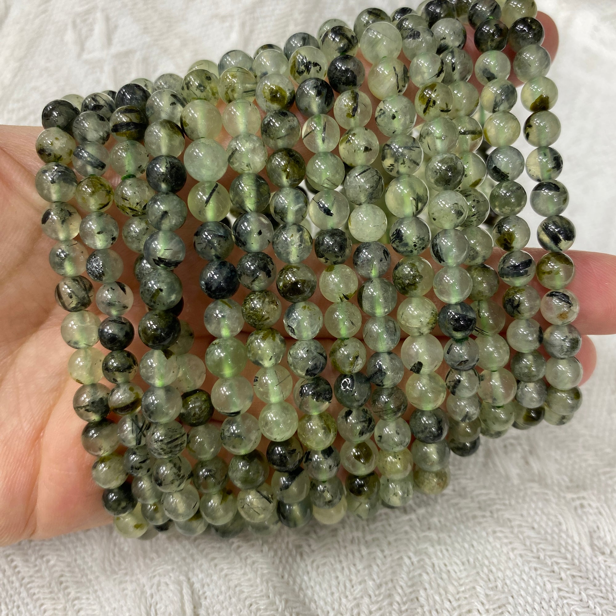 Prehnite Agate Round Bead Stretch Bracelet
