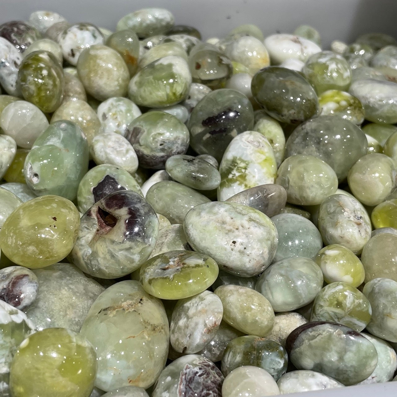 Pietra levigata di agata prehnite dorata