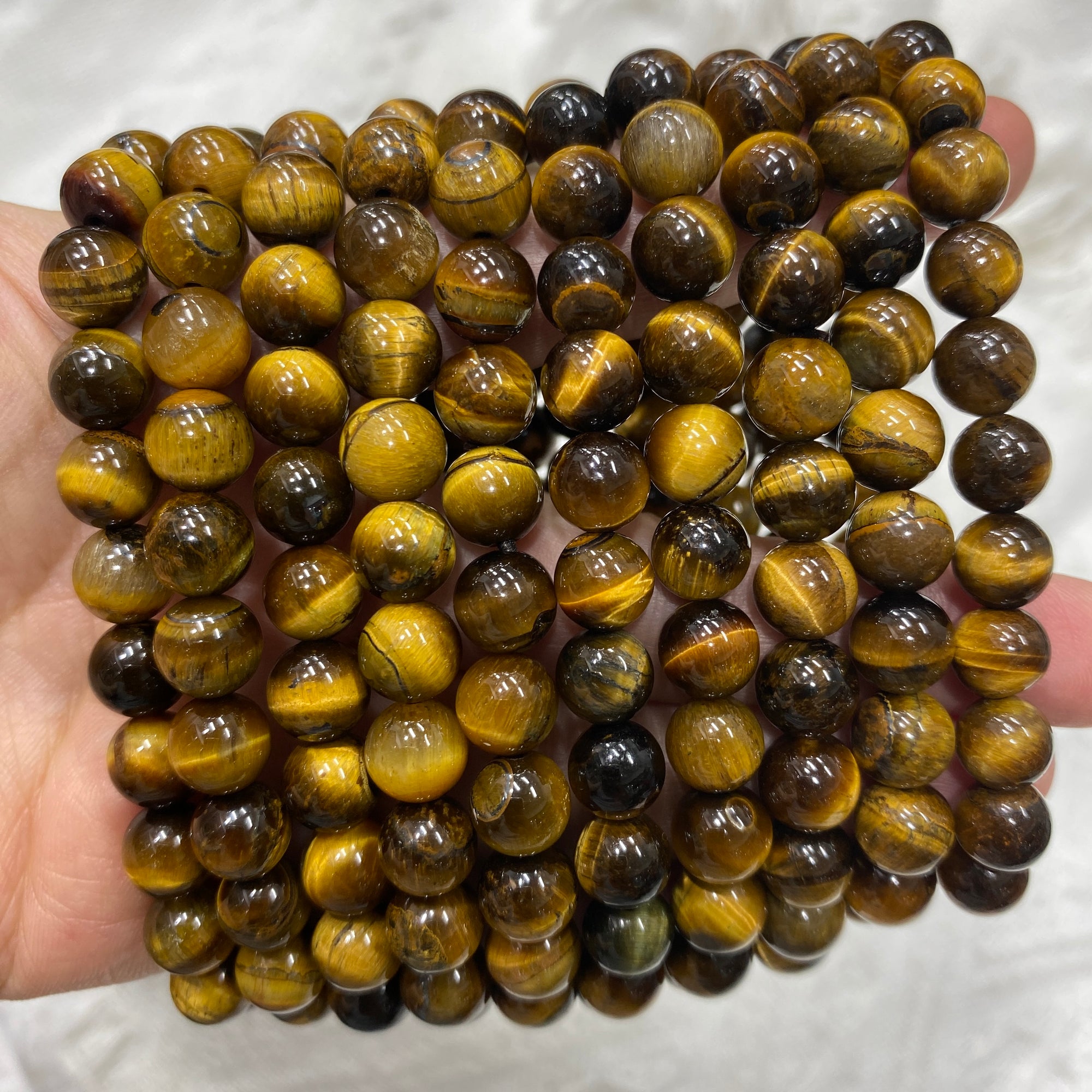 Brown Tiger's Eye Round Bead Stretch Bracelet- Grade A