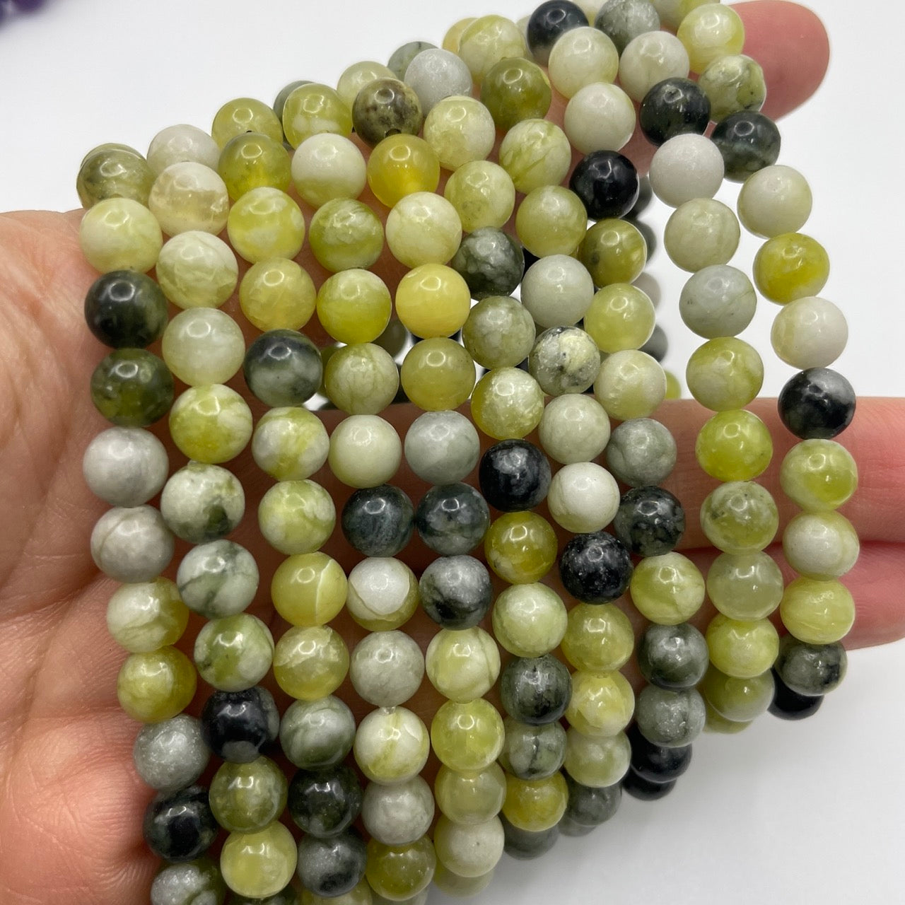 Qinhai Jade Round Bead Stretch Bracelet