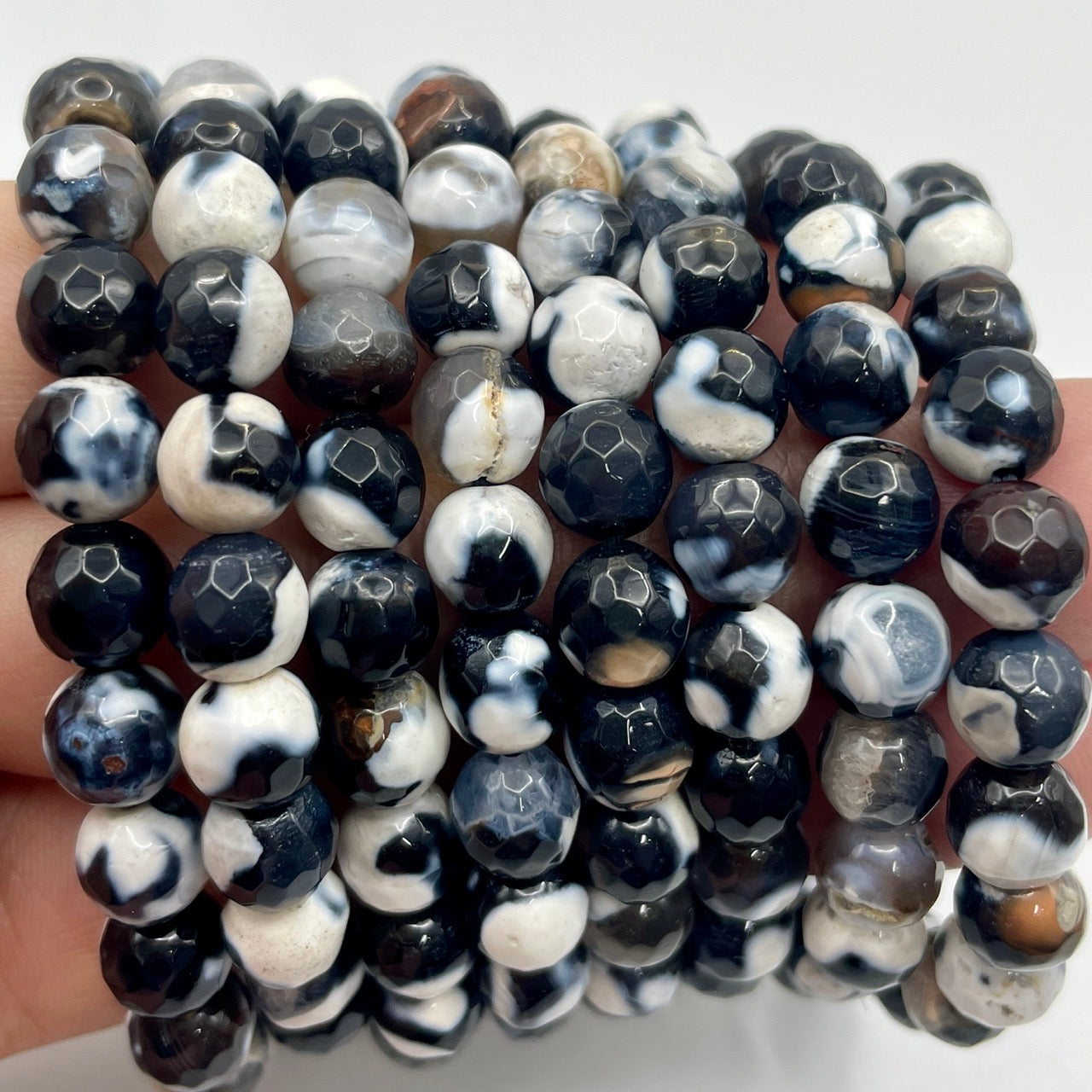 Orca Agate Round Bead Stretch Bracelet