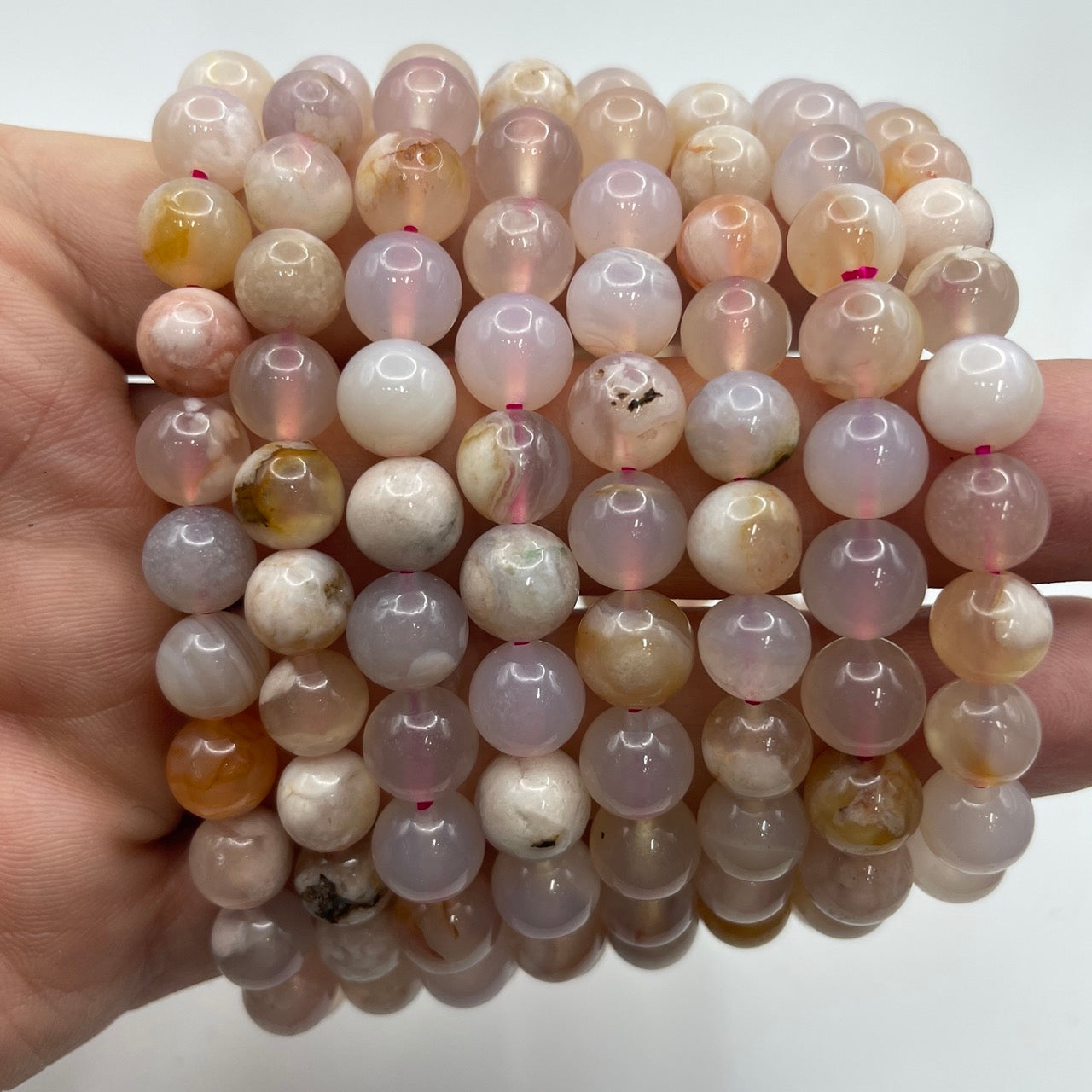 Flower Agate Round Bead Stretch Bracelet