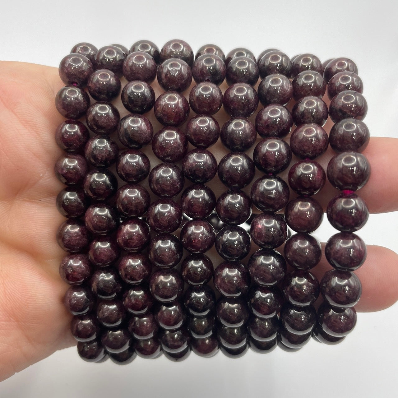 Garnet Round Bead Stretch Bracelet