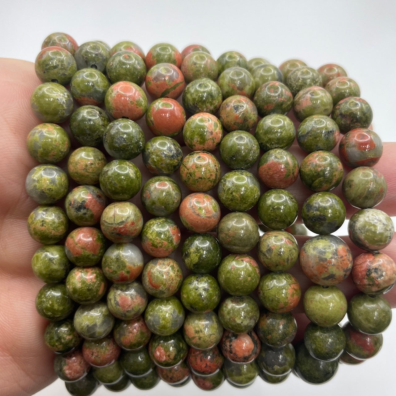 Unakite Round Bead Stretch Bracelet