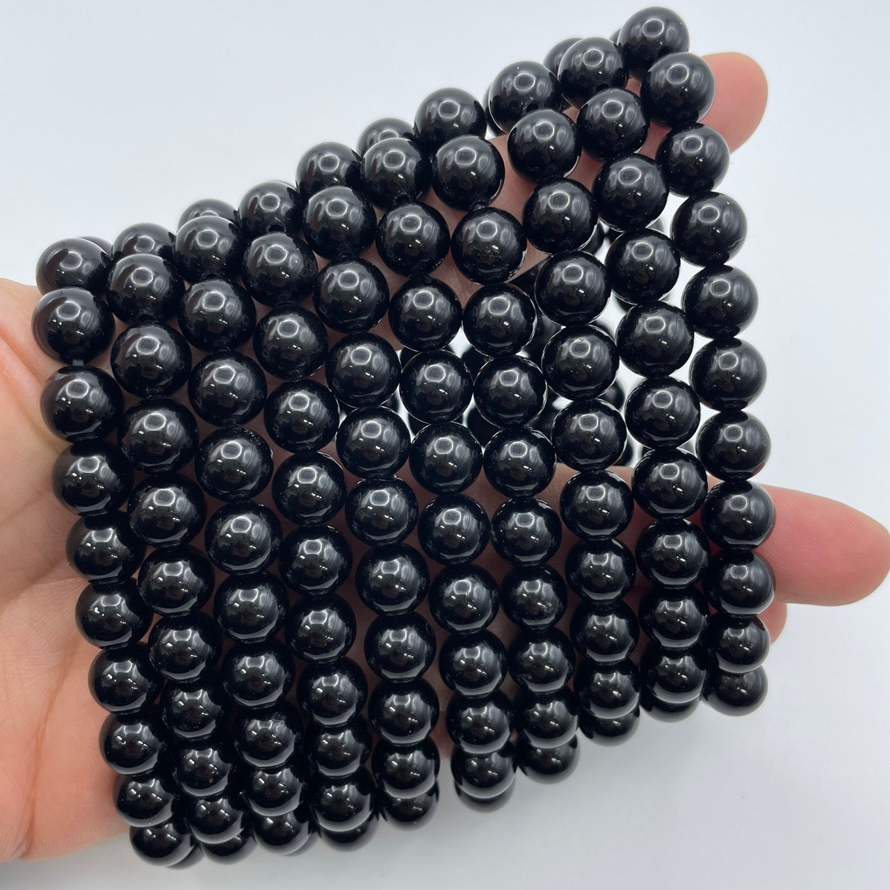Black Obsidian Round Bead Stretch Bracelet
