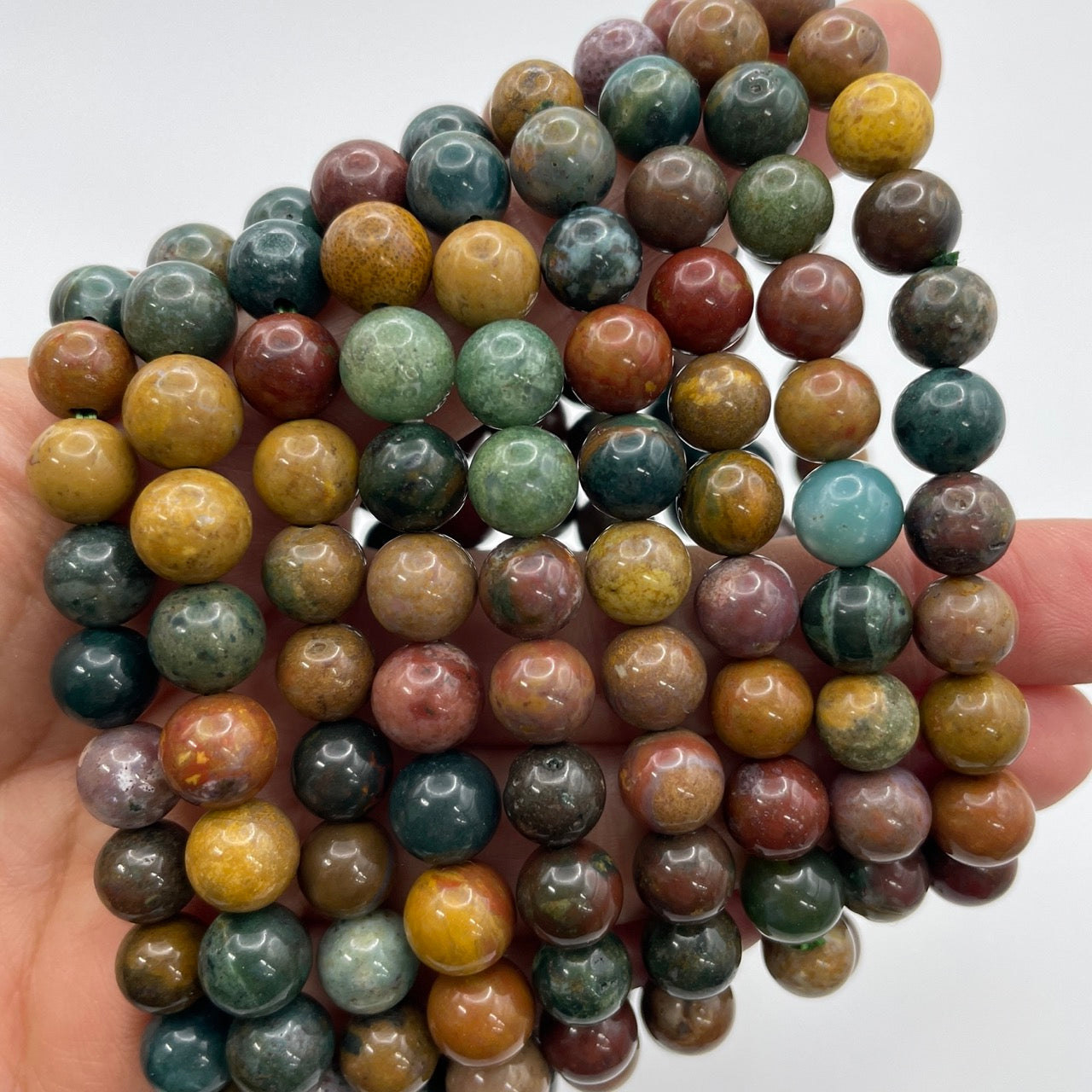 Ocean Jasper Round Bead Stretch Bracelet - Grade A