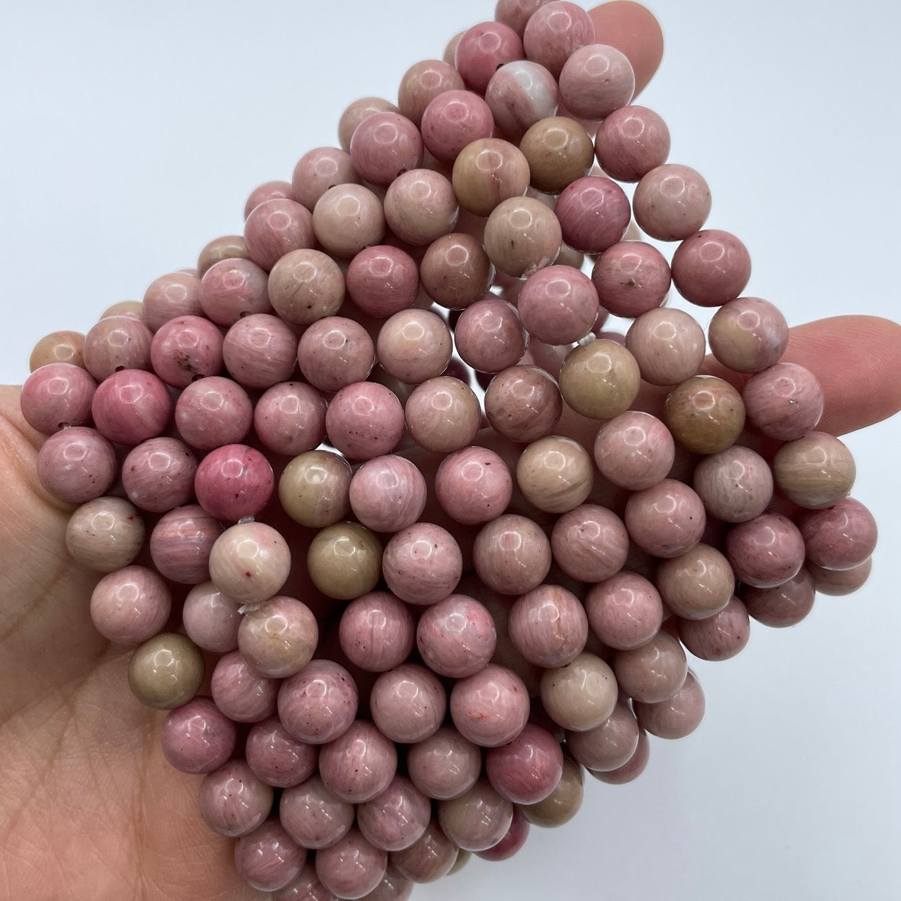 Pink Petrified Wood Round Bead Stretch Bracelet