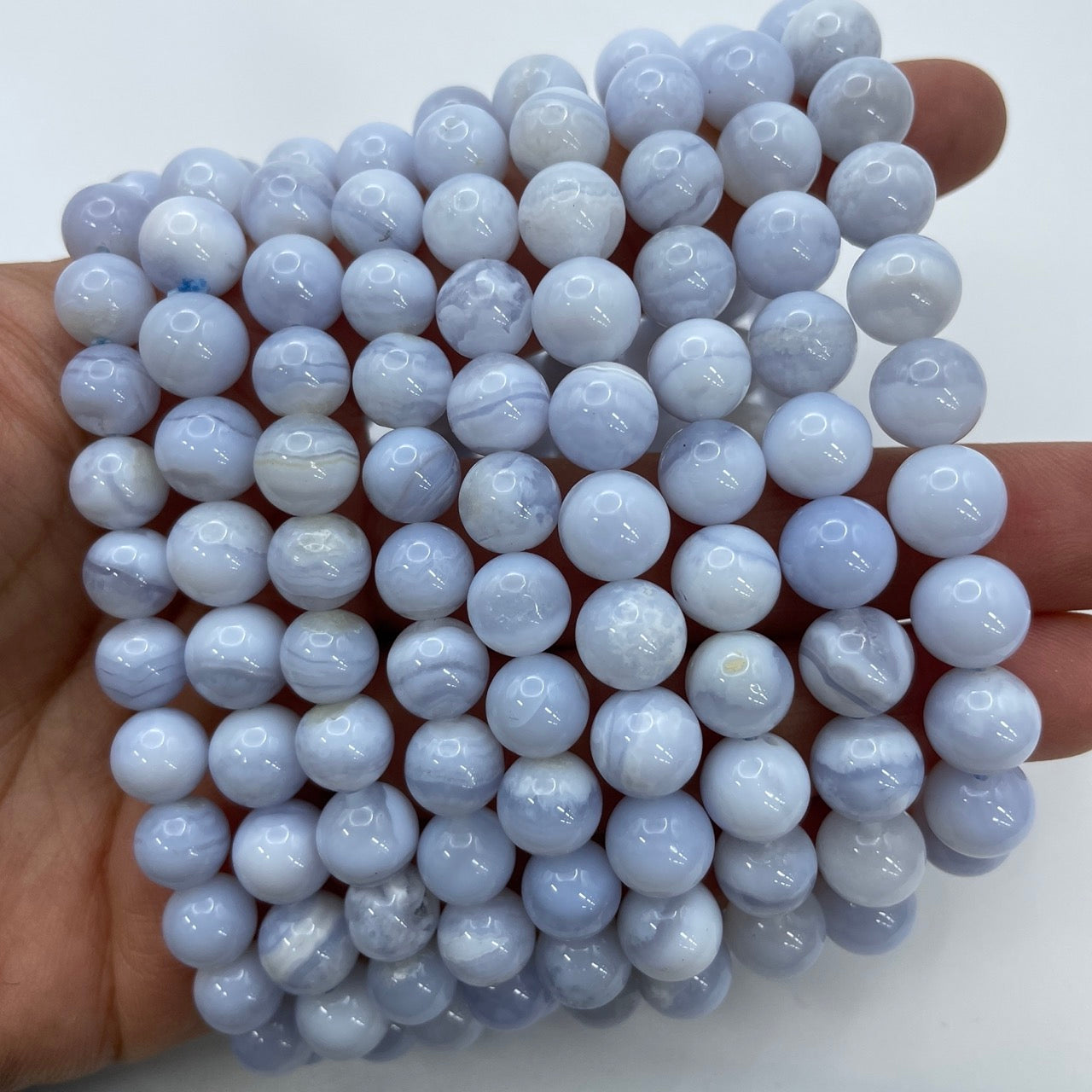Blue Lace Agate Round Bead Stretch Bracelet-Grade A