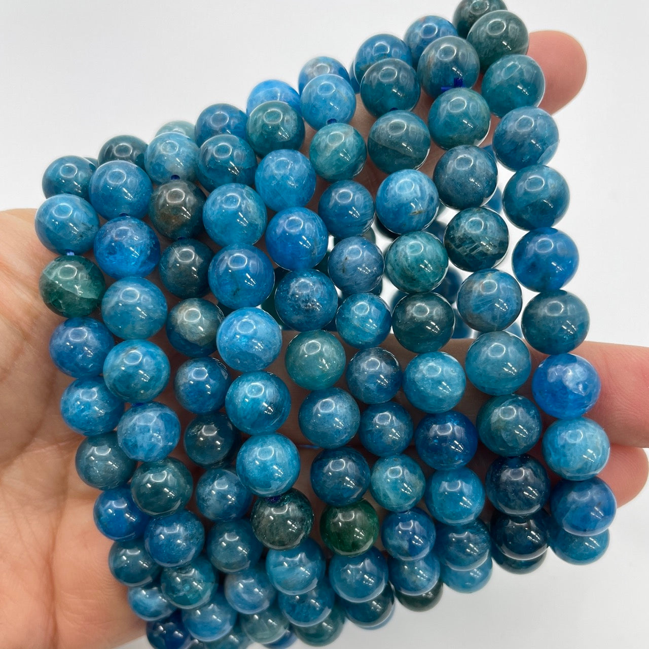 Blue Apatite Round Bead Stretch Bracelet-Grade AA