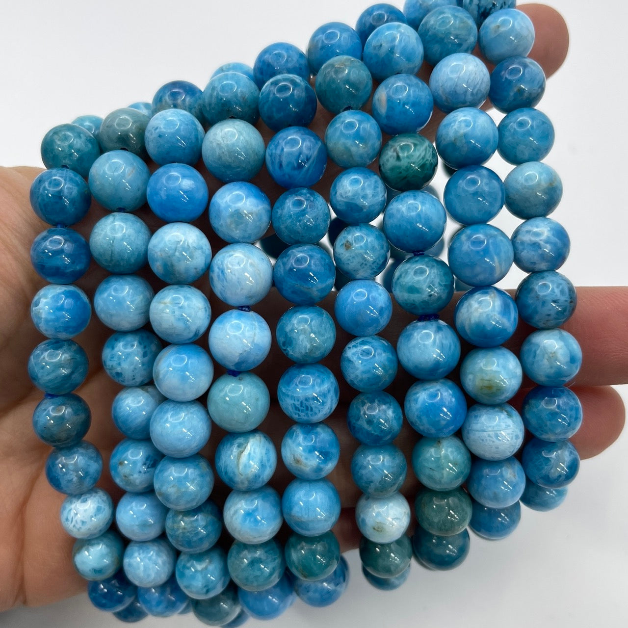 Blue Apatite Round Bead Stretch Bracelet - Grade A