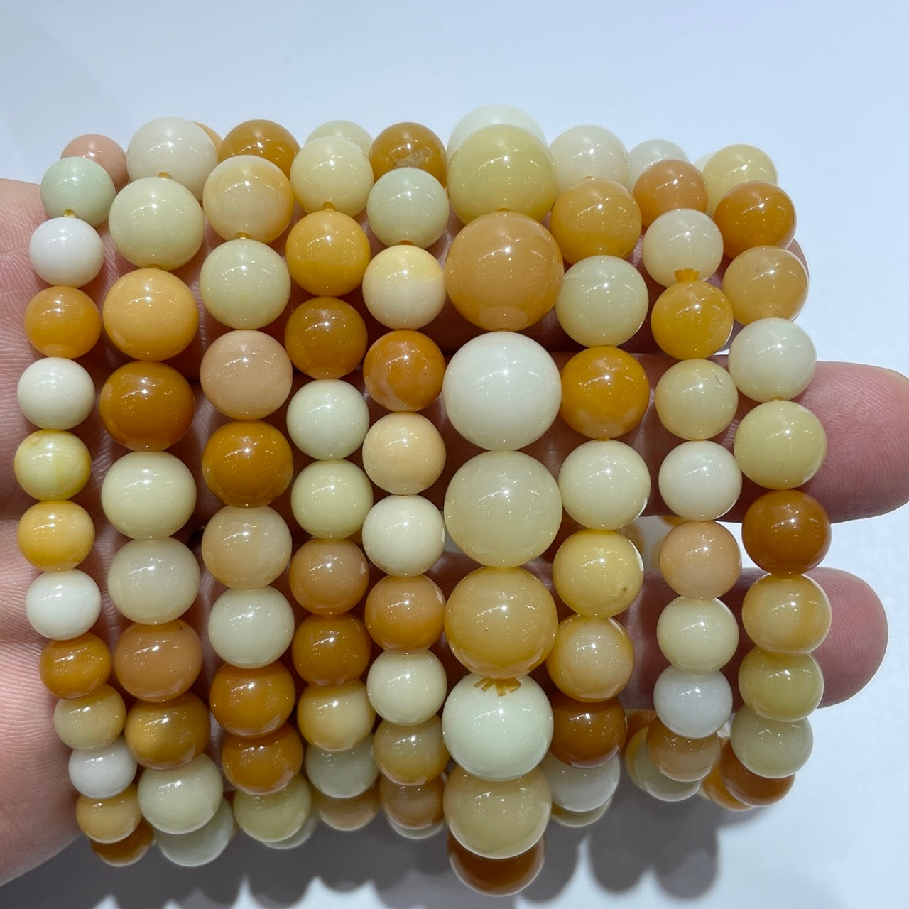 Myanmar Yellow Jade Round Bead Stretch Bracelet-Grade A