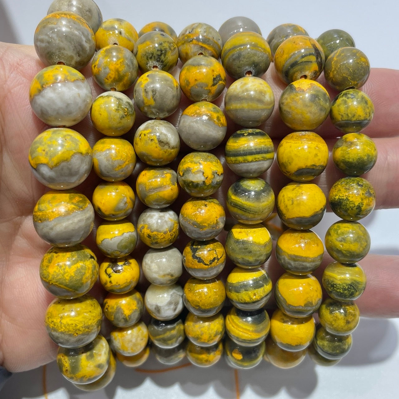 Bumblebee Jasper Round Bead Stretch Bracelet-Grade AA
