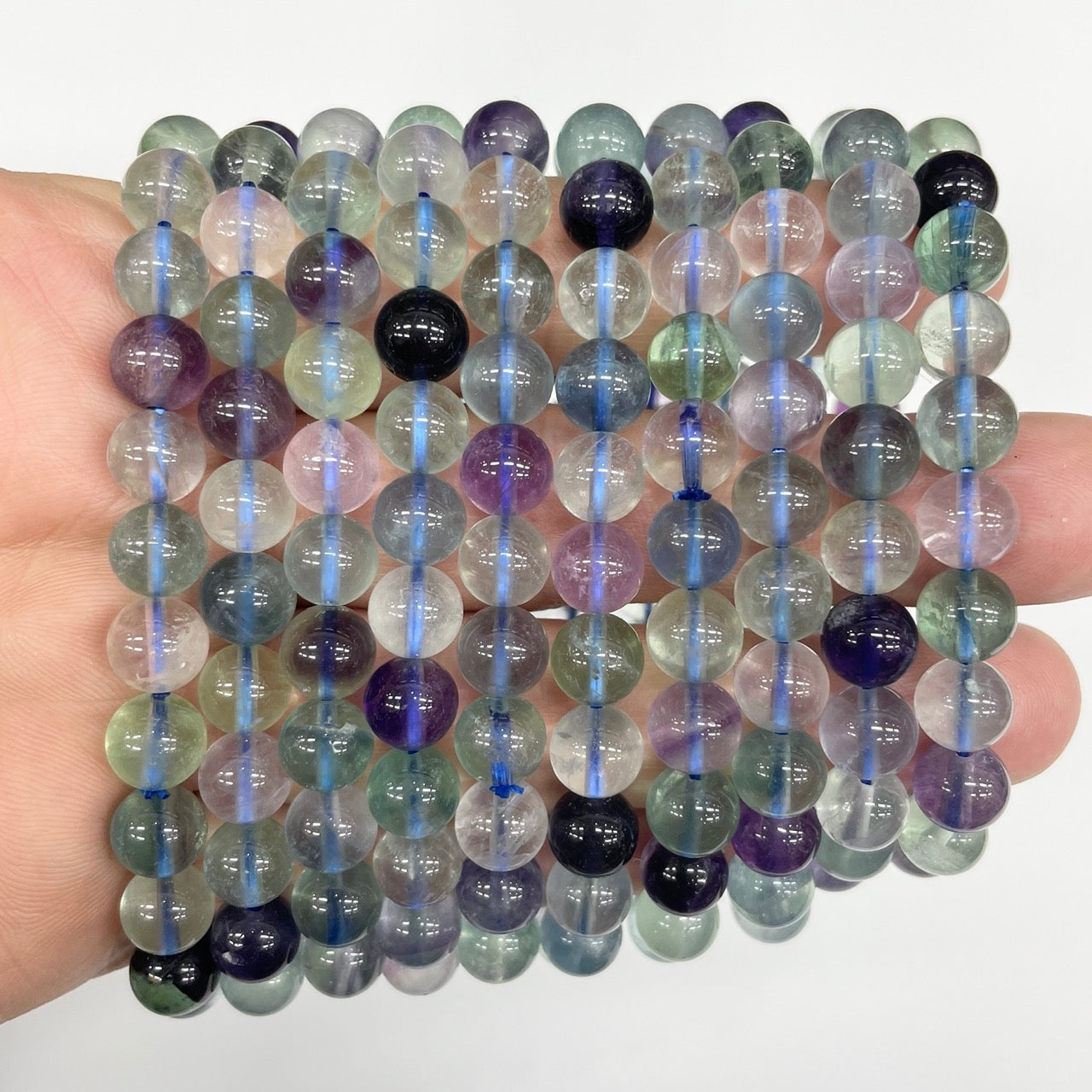 Fluorite Round Bead Stretch Bracelet-Grade A