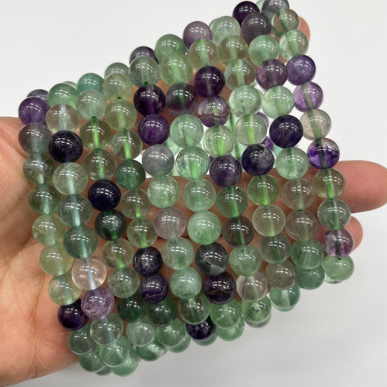 Fluorite Round Bead Stretch Bracelet