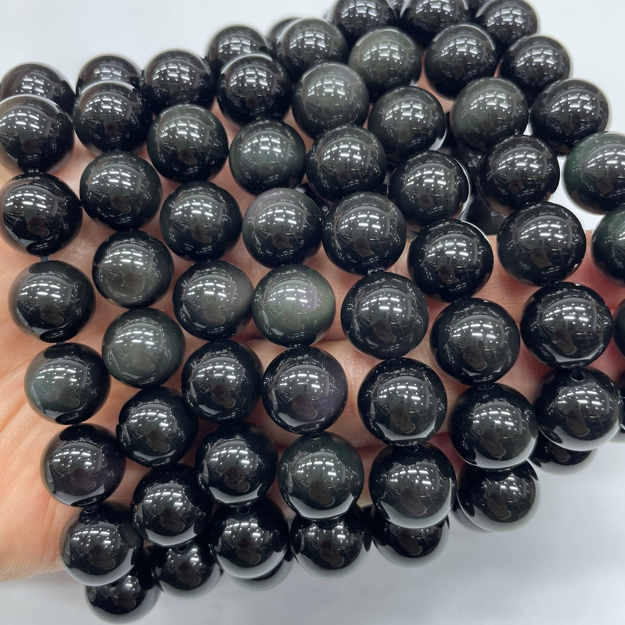 Rainbow Obsidian Round Bead Stretch Bracelet