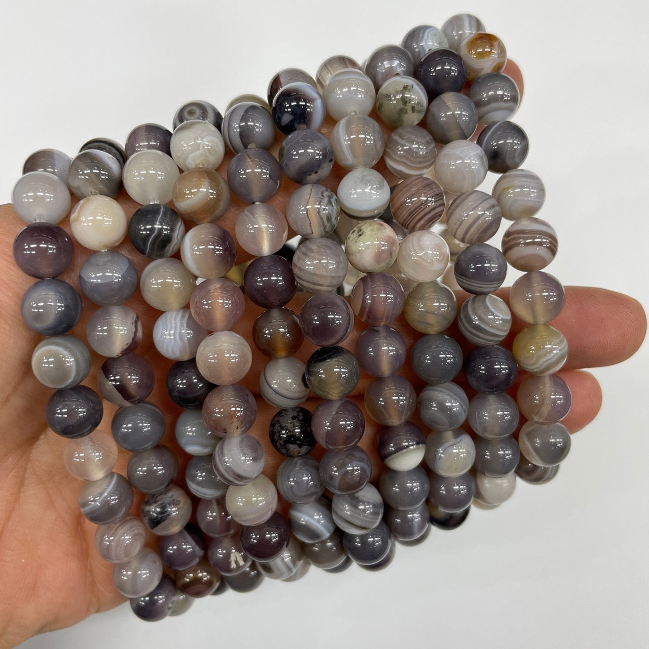 Botswana Agate Round Bead Stretch Bracelet