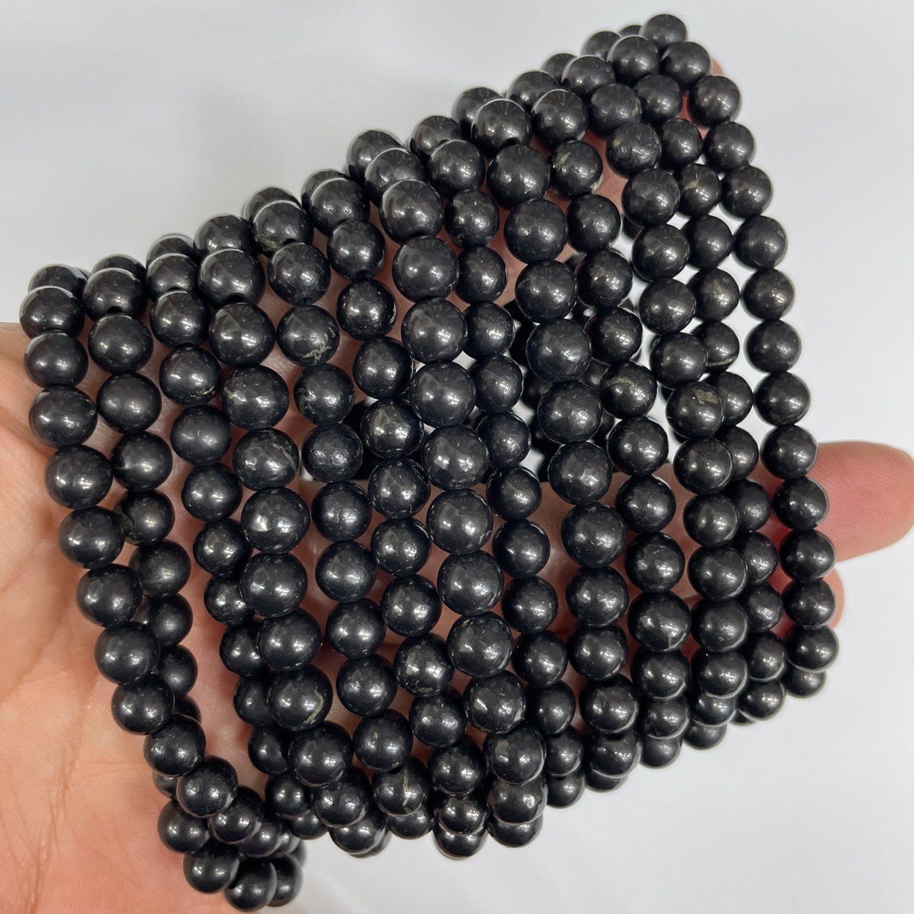 Black Shungite Round Bead Stretch Bracelet