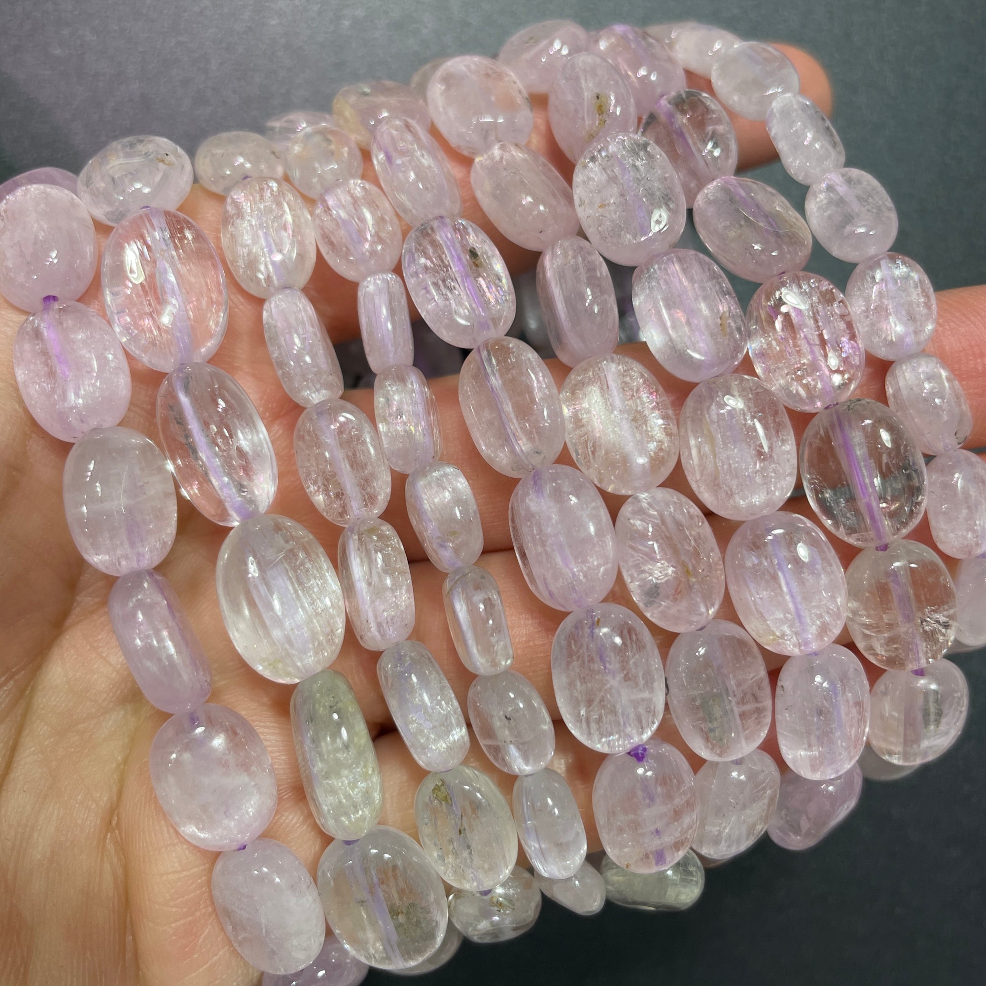 Kunzite Drilled Oval Bead Bracelet - Grade AA
