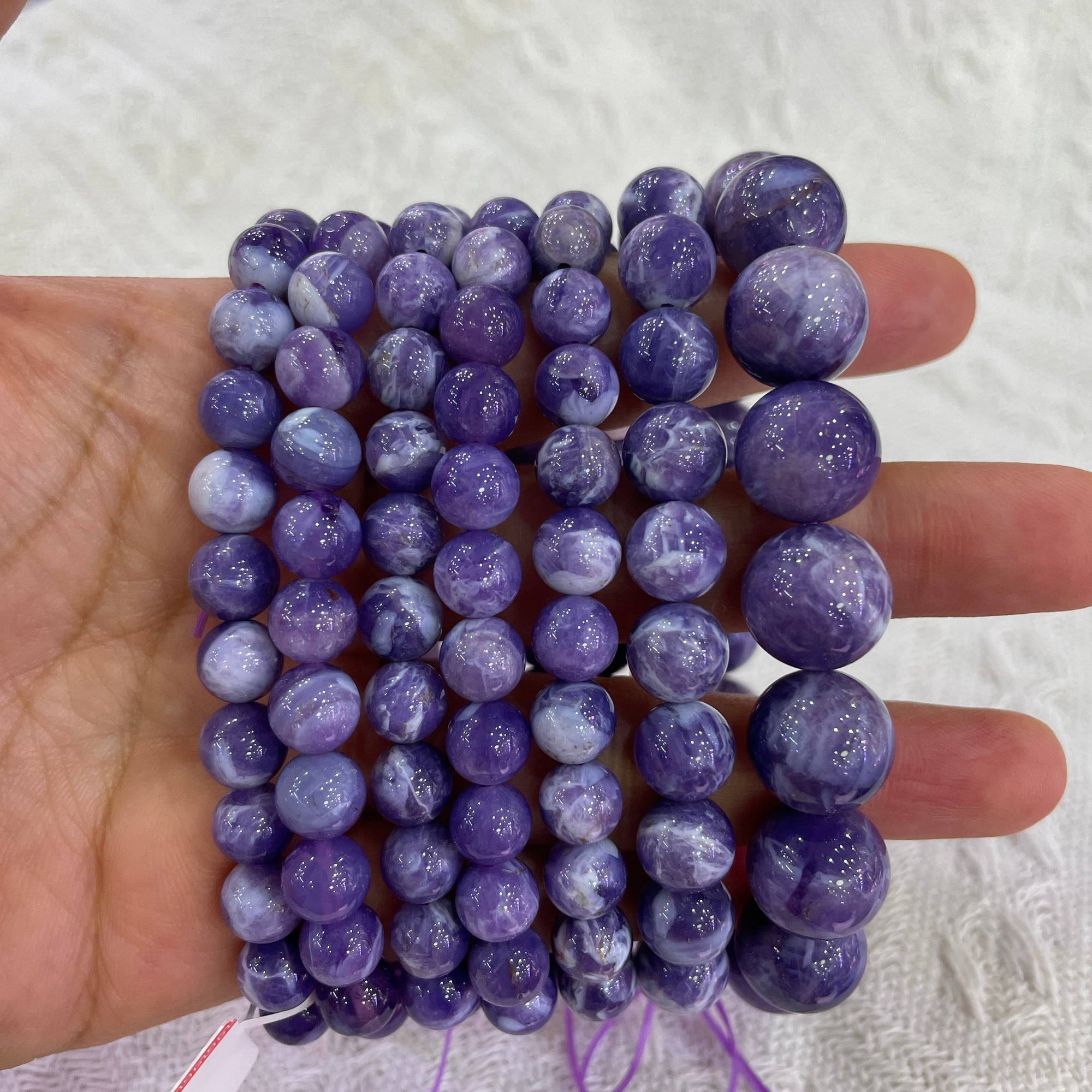 Purple Jade/Lavender Jadeite Round Bead Stretch Bracelet-Grade AA