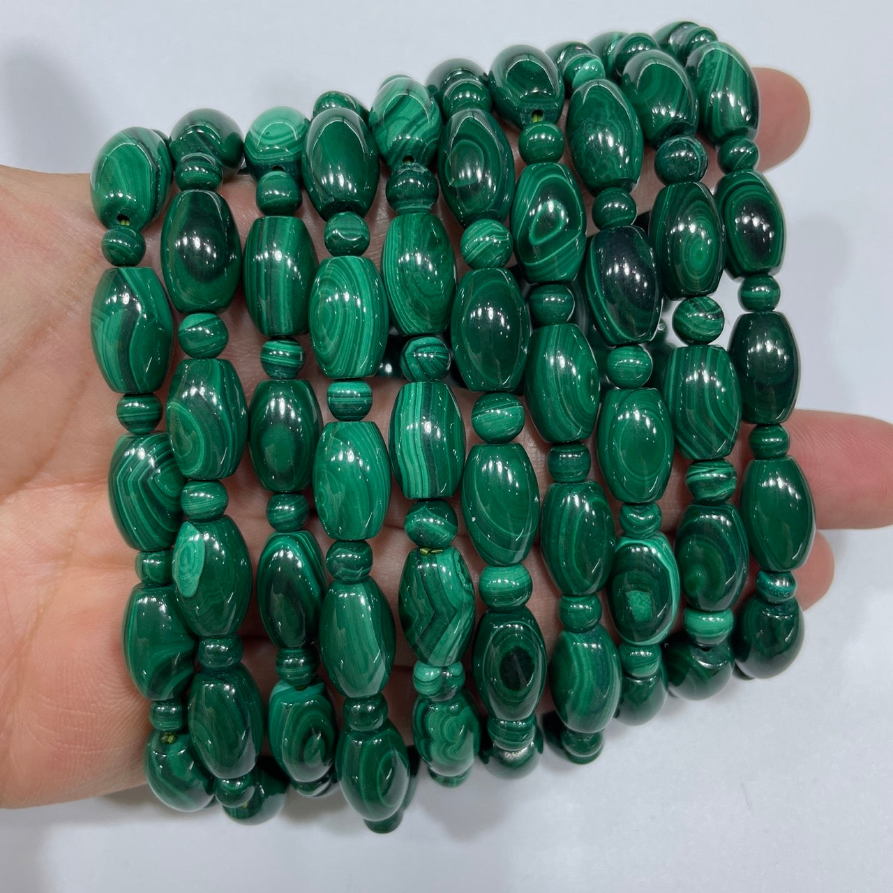 Malachite Tube Bead Stretch Bracelet - Grade AA