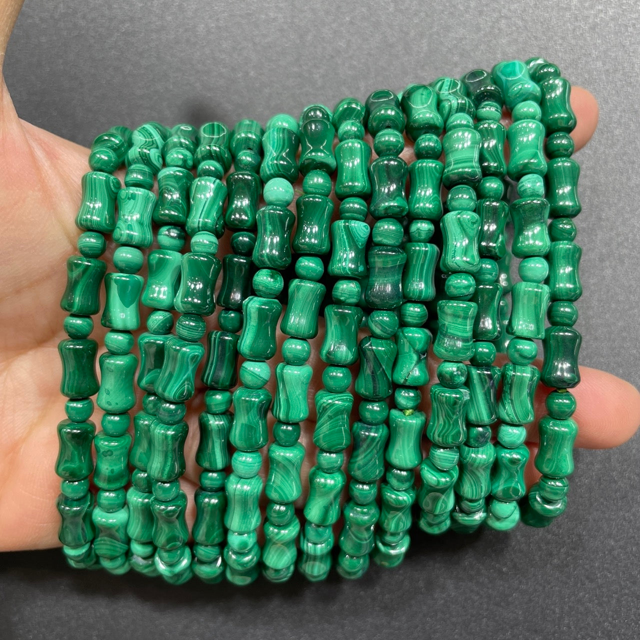Malachite Tube Bead Stretch Bracelet - Grade AA