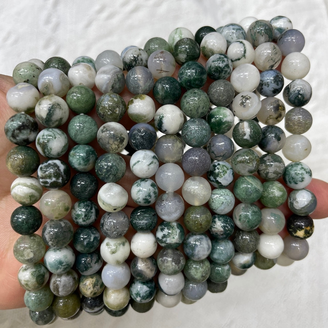 Moss Agate Beaded Stretch Bracelet