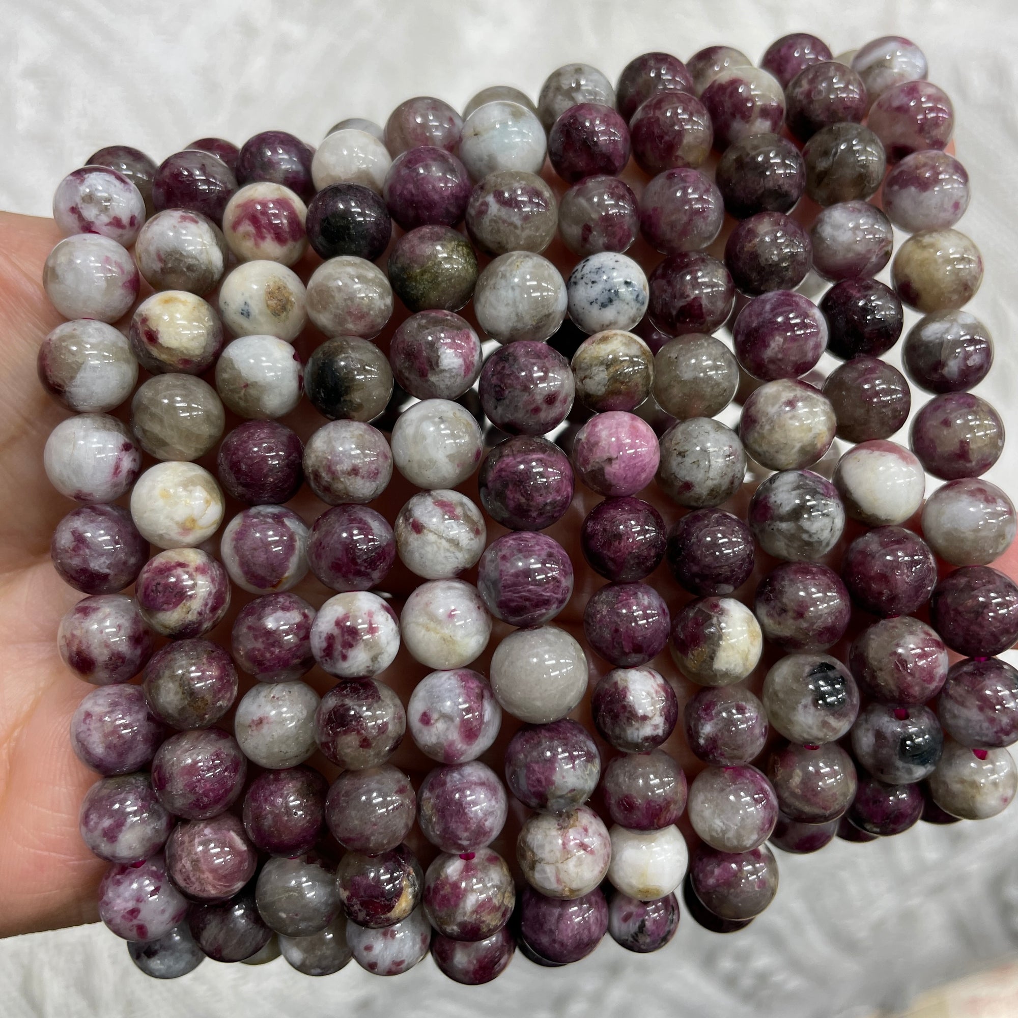 Plum Tourmaline Beaded Stretch Bracelet - Grade A