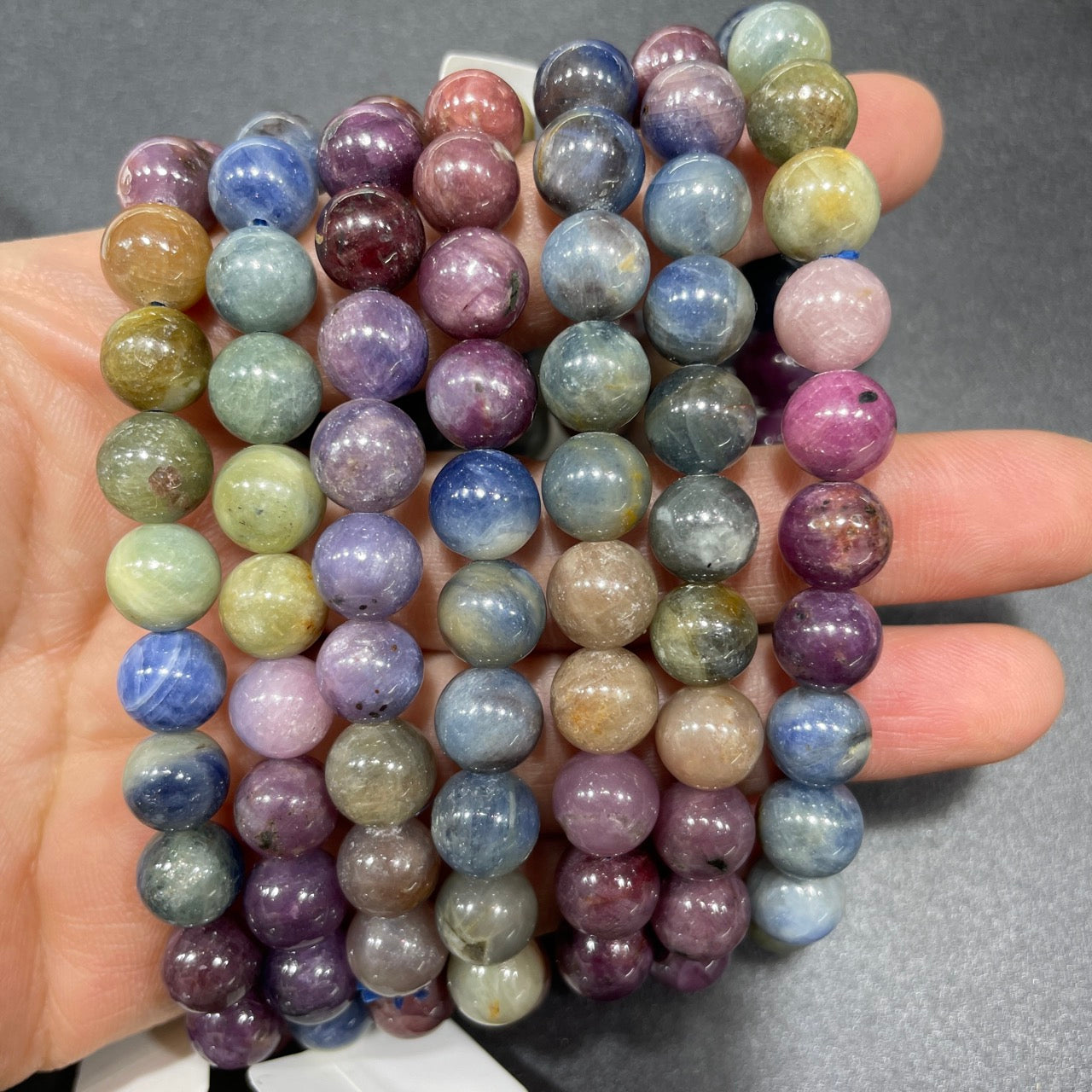 Ruby & Sapphire Mixed Beaded Stretch Bracelet