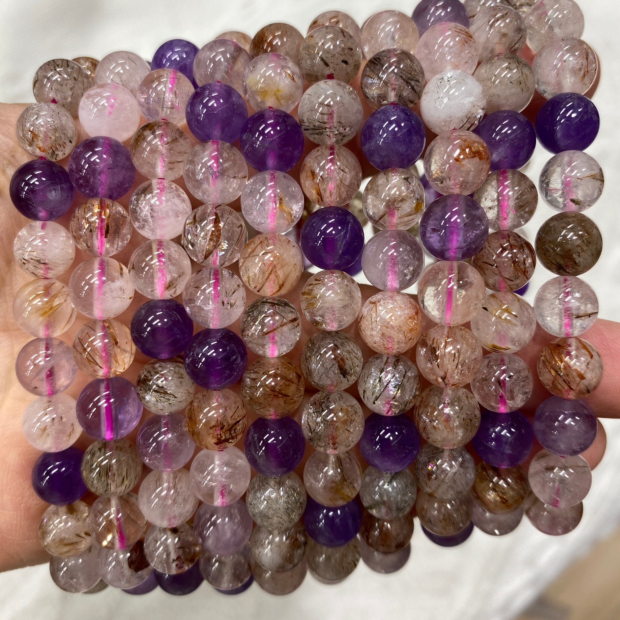 Rutilated Quartz mix Amethyst Beaded Stretch Bracelet