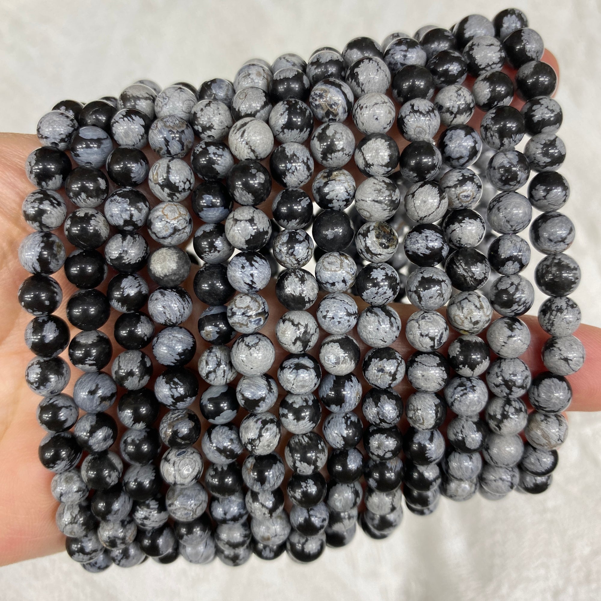 Snowflake Obsidian Beaded Stretch Bracelet