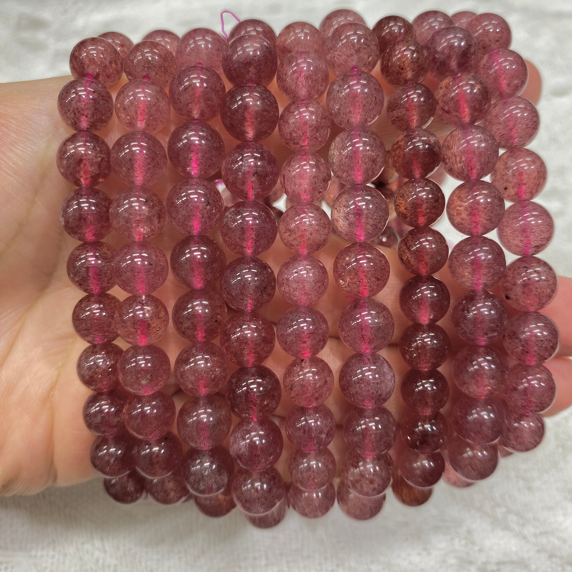 Strawberry Quartz Beaded Stretch Bracelet - Grade A