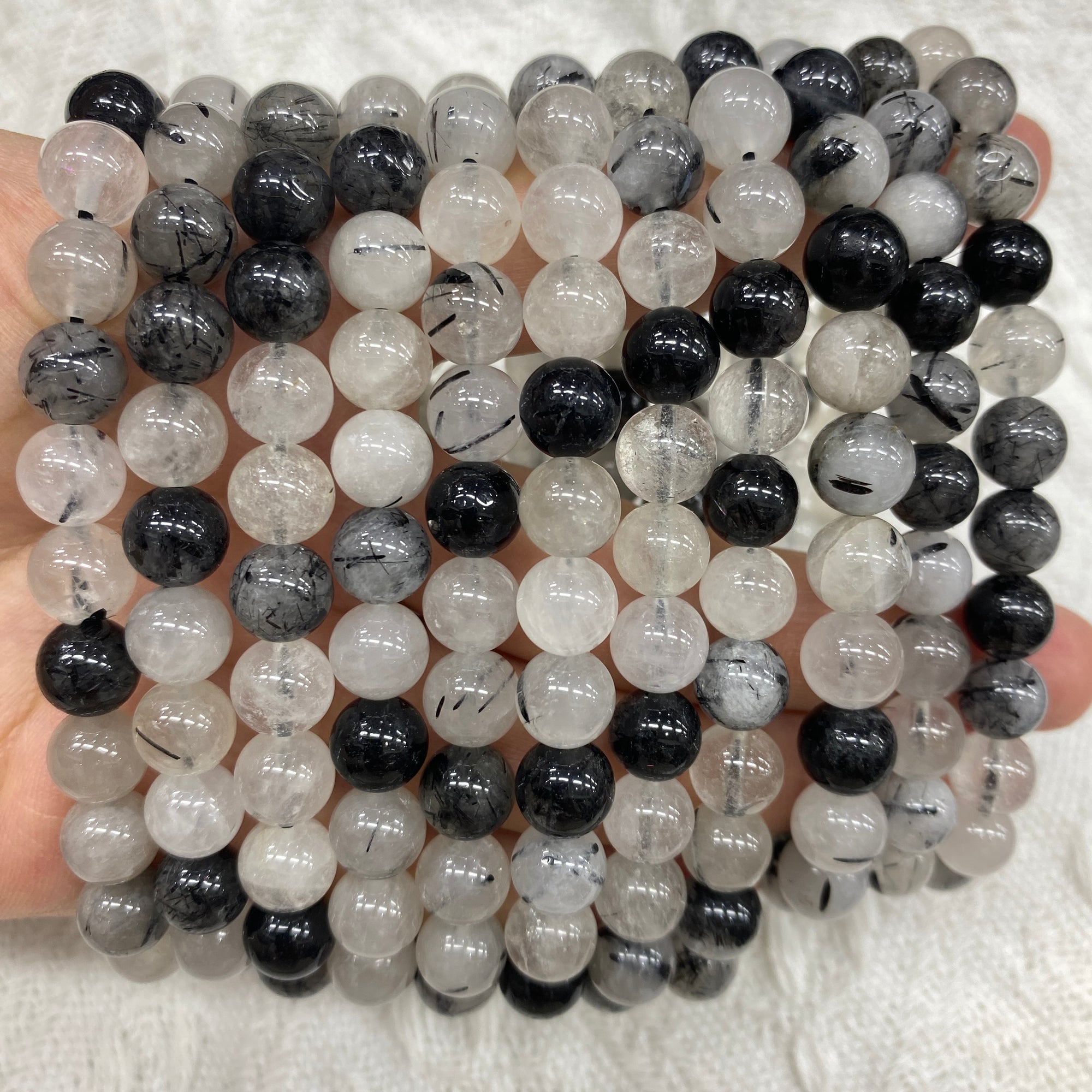 black tourmaline in quartz beaded bracelet