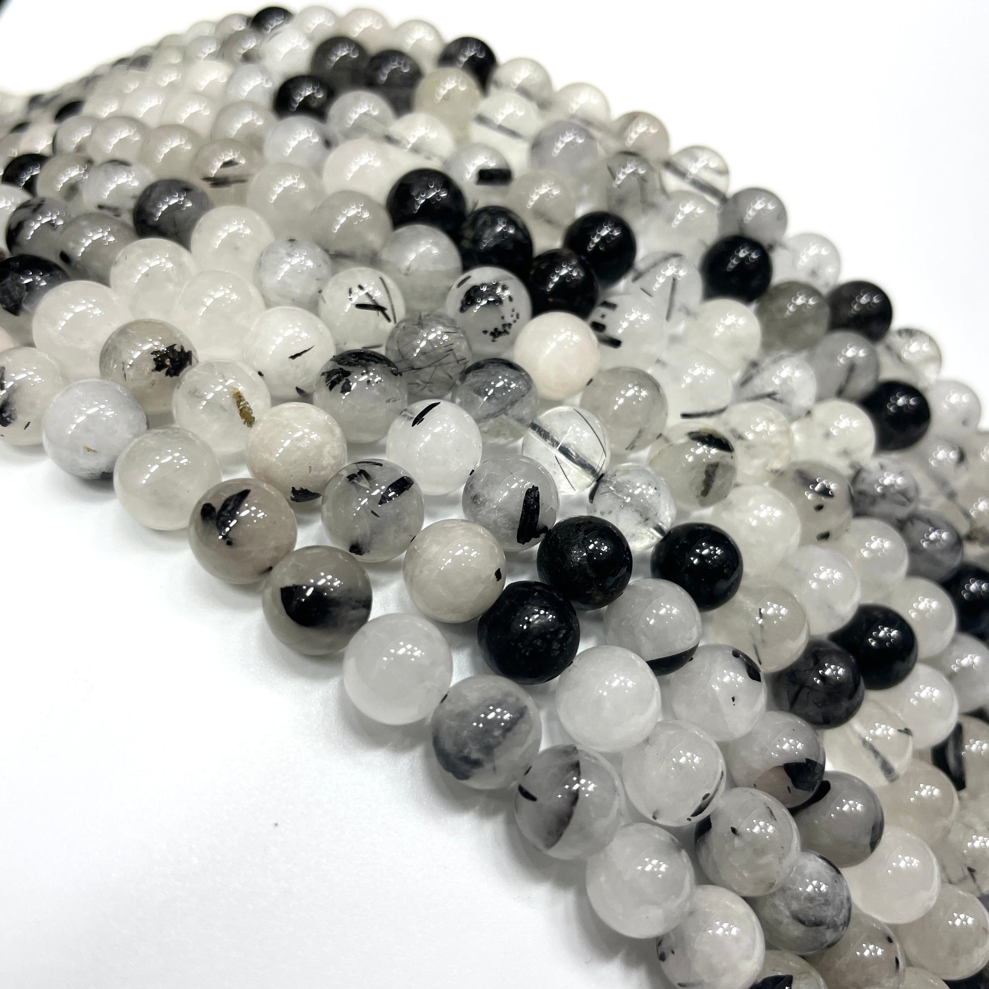 black tourmaline in quartz loose beads