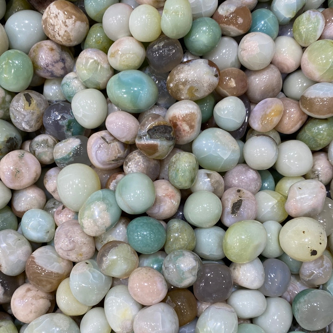 green flower agate tumbled stone