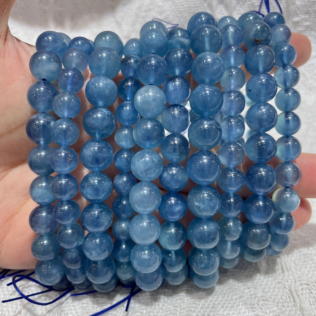Aquamarine Beaded Stretch Bracelet - Grade A 